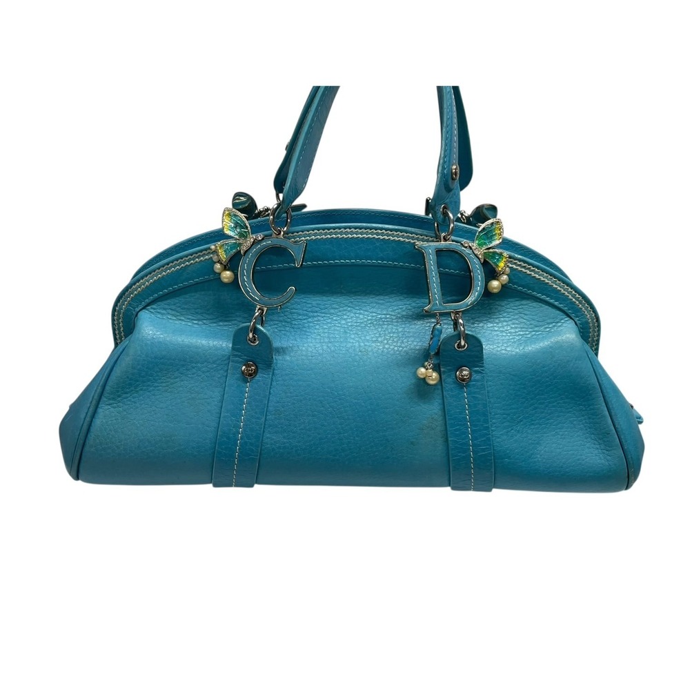 Dior blue charm handbag leather logo Christian - Picture 3 of 10